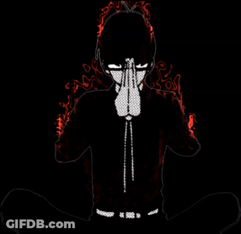 A Drawing Of A Person Covering Their Face With Their Hands In A Dark Room GIF