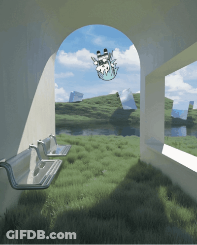 A Drawing Of A Person Flying Through A Window With A Blue Sky In The Background GIF