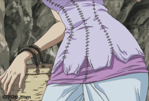 A Drawing Of A Person Holding A Basket With Stitching On The Back GIF