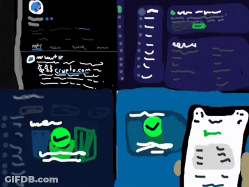 A Drawing Of A Person Holding A Cell Phone With A Screen That Says ' Crypto.com ' GIF