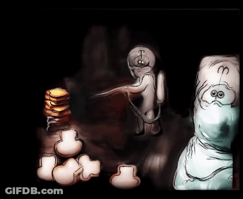 A Drawing Of A Person Holding A Gun With The Letter M On Their Head GIF