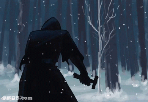 A Drawing Of A Person Holding A Hammer In A Snowy Forest With The Name Enerjax Written Below It GIF