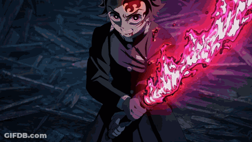 A Drawing Of A Person Holding A Red Sword GIF