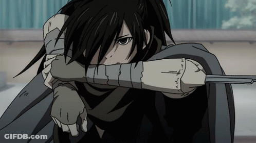 A Drawing Of A Person Holding A Sword With A Tattoo On Their Wrist GIF