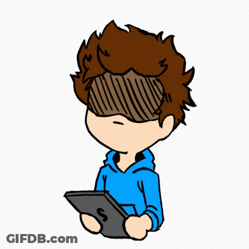 A Drawing Of A Person Holding A Tablet With The Letter S On The Screen GIF