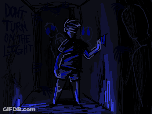 A Drawing Of A Person In A Dark Room With The Words " Do N't Turn On The Light " GIF