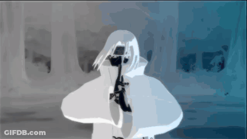 A Drawing Of A Person In A White Cape With A Gun GIF