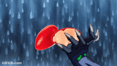 A Drawing Of A Person In The Rain With A Red Tongue Sticking Out GIF