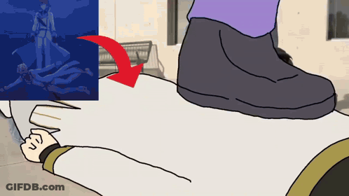 A Drawing Of A Person Laying On The Ground With A Red Arrow Pointing To A Picture GIF