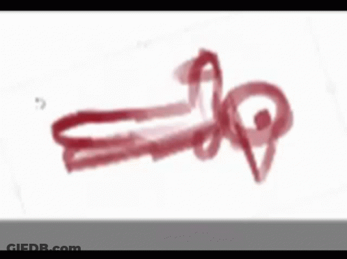A Drawing Of A Person Laying On Their Back With A Red Ribbon Around Their Neck GIF
