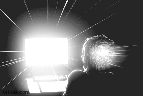 A Drawing Of A Person Looking At A Computer Monitor GIF