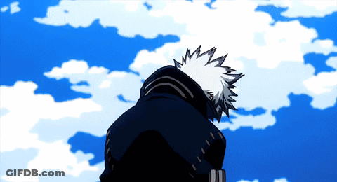 A Drawing Of A Person Looking Up At A Blue Sky With Clouds GIF
