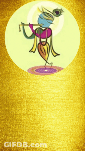 A Drawing Of A Person Playing A Flute With A Peacock Feather On His Head GIF