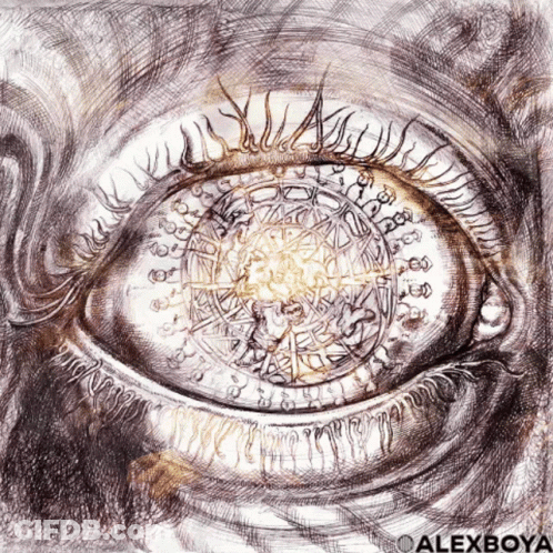 A Drawing Of A Person 'S Eye With The Name Alexboya Below It GIF