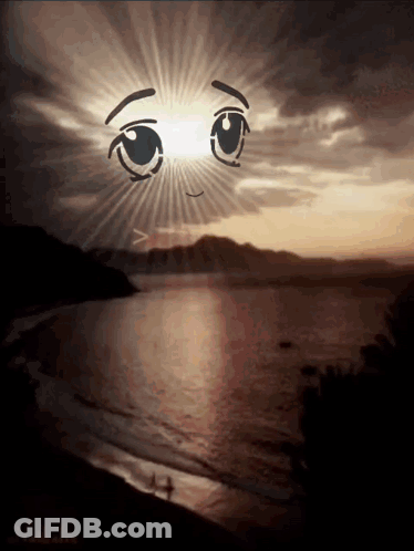 A Drawing Of A Person 'S Face With The Sun Behind It GIF