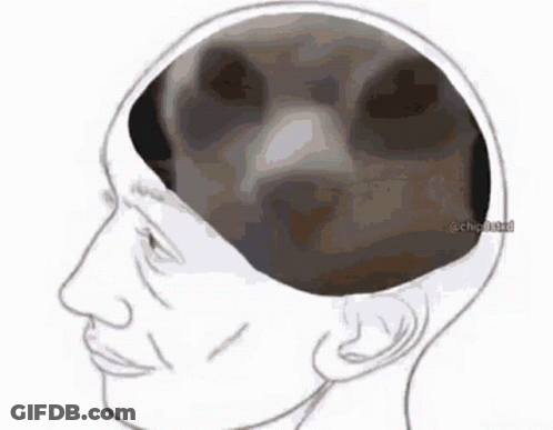 A Drawing Of A Person 'S Head With A Picture Of A Dog Inside Of It GIF