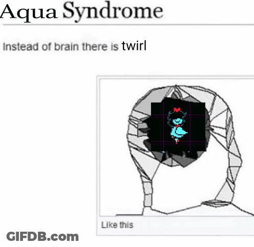 A Drawing Of A Person 'S Head With The Words Aqua Syndrome Instead Of Brain There Is Twirl GIF