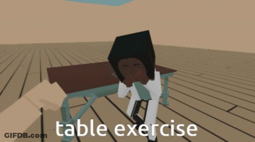 A Drawing Of A Person Sitting At A Table With The Words Table Exercise Written Below Them GIF