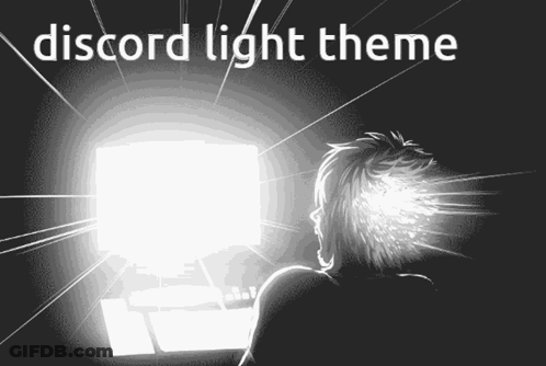 A Drawing Of A Person Sitting In Front Of A Computer Screen With The Words Discord Light Theme Above Them GIF