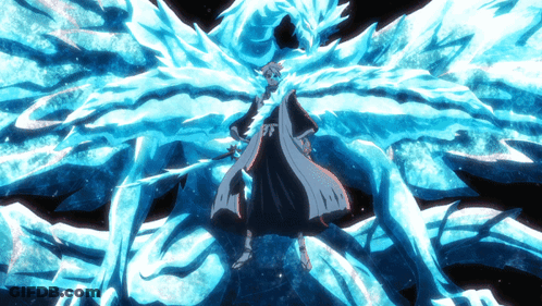 A Drawing Of A Person Standing In Front Of A Giant Ice Monster GIF