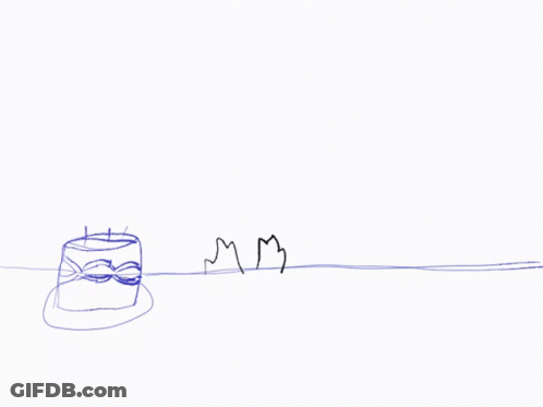 A Drawing Of A Person Standing Next To A Cake GIF