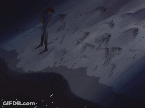 A Drawing Of A Person Standing On A Rock GIF