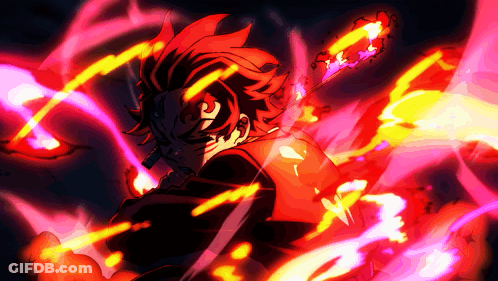 A Drawing Of A Person Surrounded By Red And Yellow Fire GIF