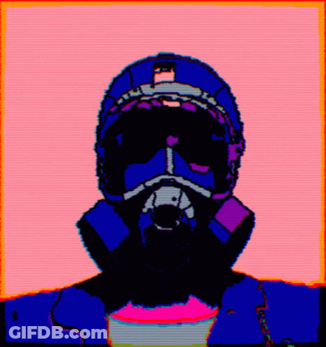 A Drawing Of A Person Wearing A Gas Mask And A Helmet GIF