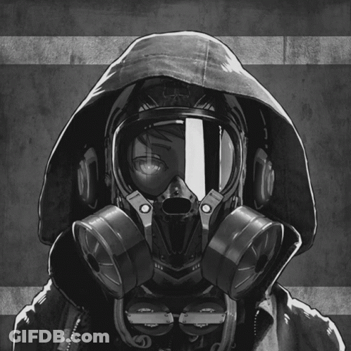 A Drawing Of A Person Wearing A Gas Mask And A Hood GIF