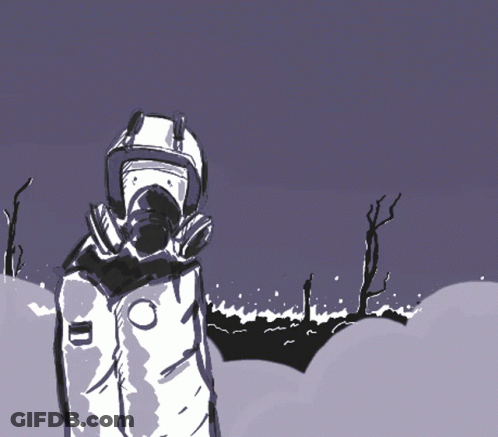 A Drawing Of A Person Wearing A Gas Mask And Helmet GIF