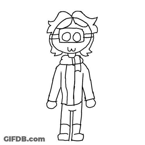 A Drawing Of A Person Wearing A Jacket And Scarf . GIF