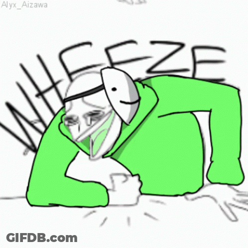 A Drawing Of A Person Wearing A Mask And A Green Hoodie That Says Wheeze On It GIF
