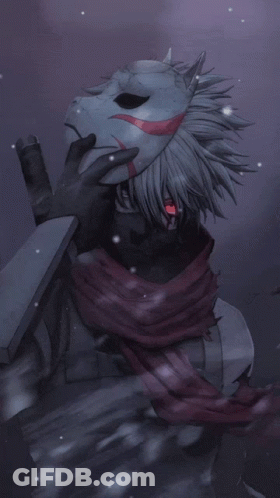 A Drawing Of A Person Wearing A Mask With A Red Eye GIF