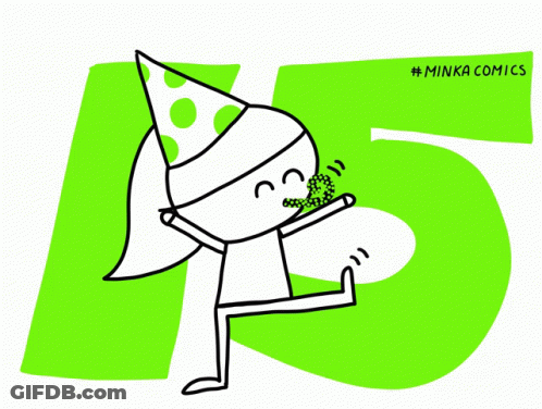 A Drawing Of A Person Wearing A Party Hat In Front Of A Number 15 GIF