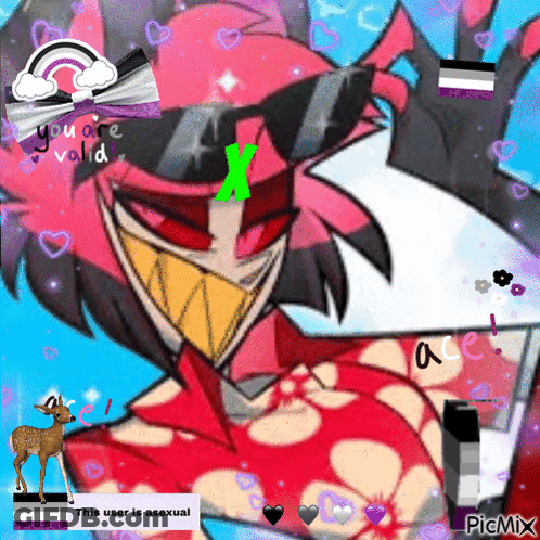 A Drawing Of A Person Wearing Sunglasses With A Deer In The Background And A Sticker That Says This User Is Asexual GIF