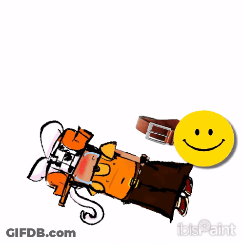 A Drawing Of A Person With A Belt And A Smiley Face . GIF