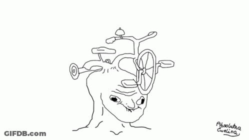A Drawing Of A Person With A Bicycle On Their Head Says Ding Ring GIF