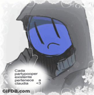 A Drawing Of A Person With A Blue Face And The Words " Cada Partypooper Existente Pertenece A < 3 " GIF