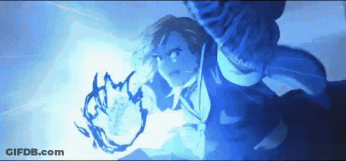 A Drawing Of A Person With A Blue Light Coming From Their Hands GIF