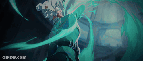 A Drawing Of A Person With A Bun On Their Head Holding A Green Sword GIF