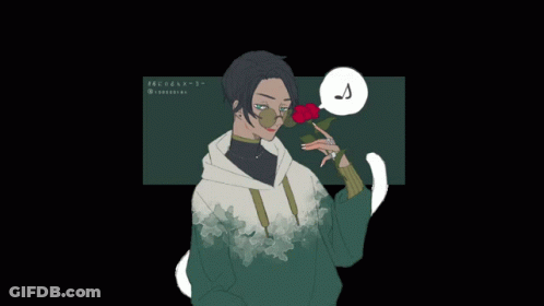 A Drawing Of A Person With A Cat Ear And A Rose GIF