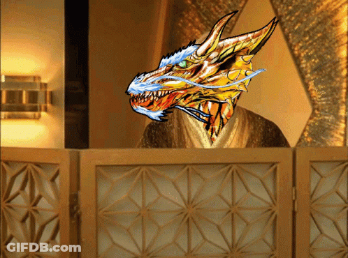 A Drawing Of A Person With A Dragon 'S Head On Their Head GIF