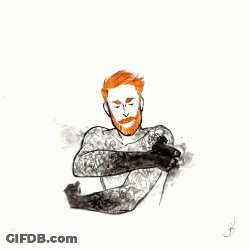 A Drawing Of A Person With A Fox Head And Skulls On The Back GIF