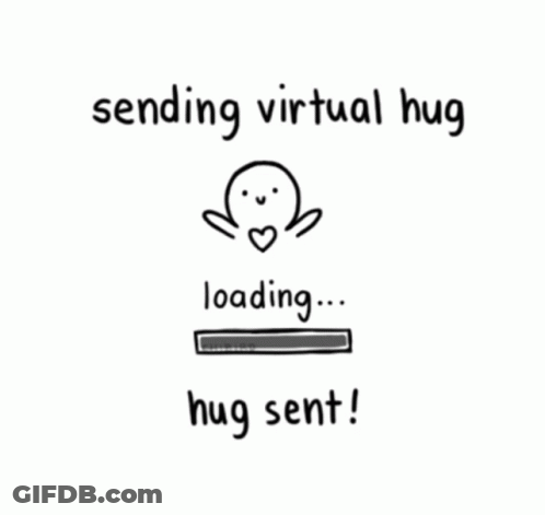 A Drawing Of A Person With A Heart And The Words Sending Virtual Hug Loading ... Hug Sent ! GIF