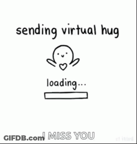 A Drawing Of A Person With A Heart On Their Chest And The Words `` Sending Virtual Hug Loading ... Hug Sent ! '' GIF