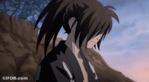 A Drawing Of A Person With A Ponytail Looking Down GIF