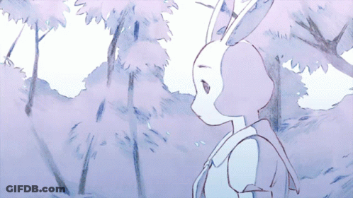 A Drawing Of A Person With A Scarf Around Their Neck In A Forest GIF