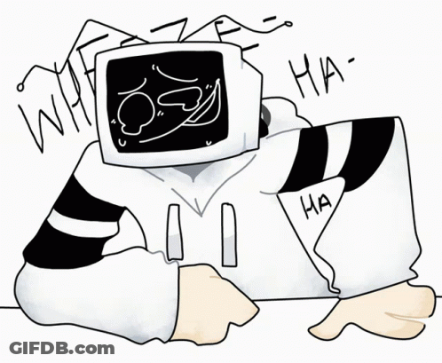 A Drawing Of A Person With A TV Head And A Hoodie That Says Ha On It GIF