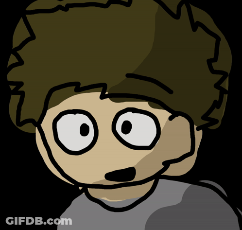 A Drawing Of A Person With Big Eyes And A Gray Shirt GIF