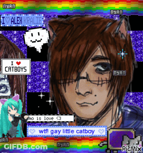 A Drawing Of A Person With Cat Ears And A Sign That Says " I Love Catboys " GIF